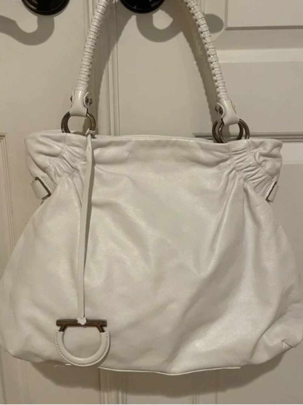 Salvatore Ferragamo Italian white leather shoulder bag